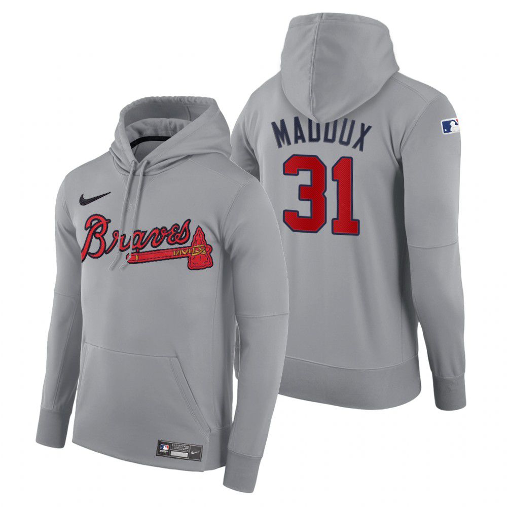 Men Atlanta Braves #31 Maddux gray road hoodie 2021 MLB Nike Jerseys